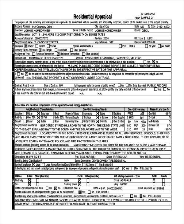 residential real estate appraisal form