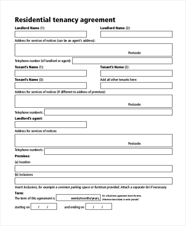 FREE 7 Sample Tenancy Agreement Forms In MS Word PDF