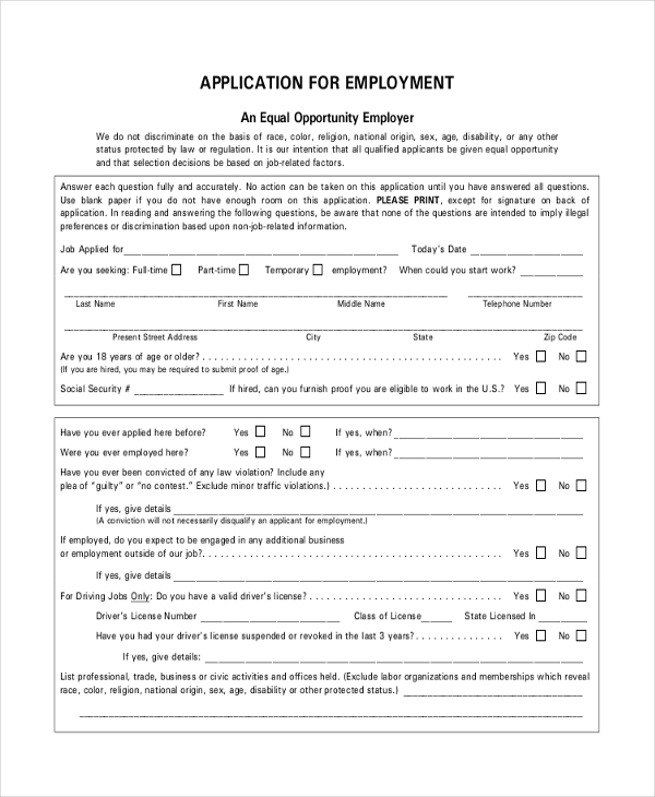 Free 9 Sample Restaurant Application Forms In Pdf Ms Word 4481