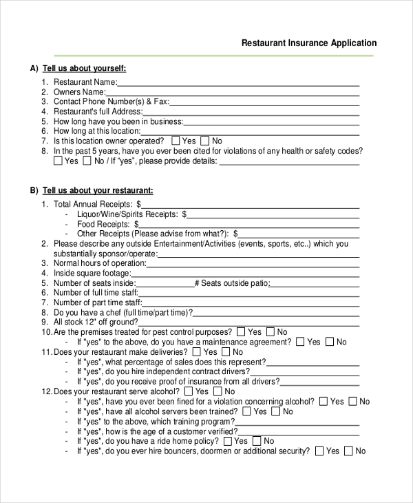 FREE 12+ Restaurant Application Form Samples, PDF, MS Word, Google Docs,