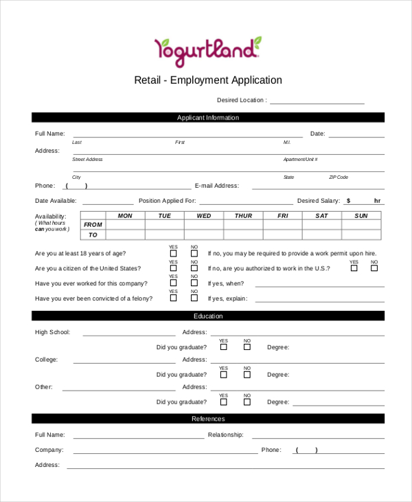 application nanny for sample form Employment Application 10 Generic Sample Free Form