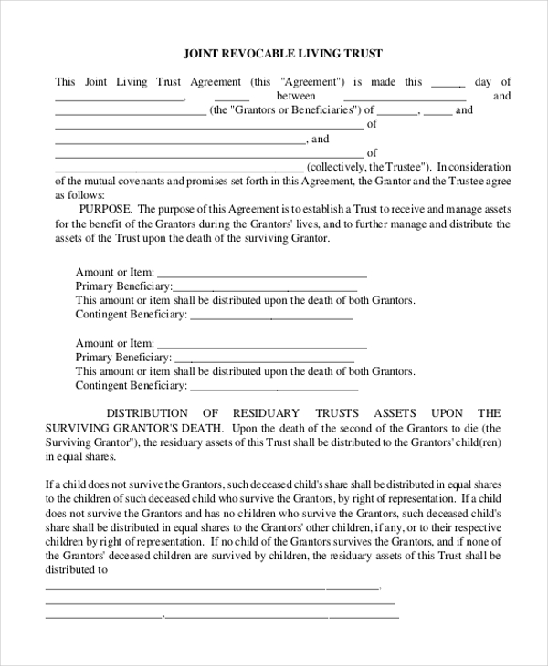 FREE 8 Sample Living Trust Forms In PDF MS Word   Revocable Living Trust Form 