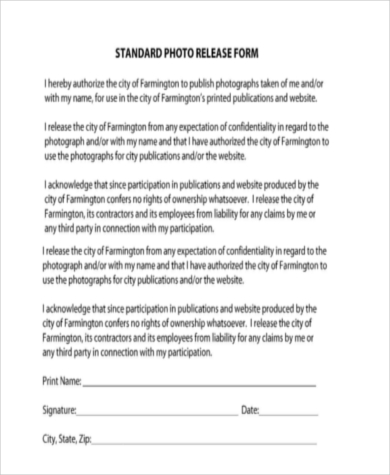 standard photo release form