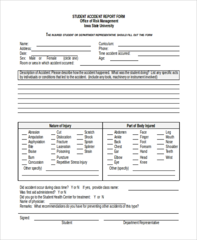student accident report form