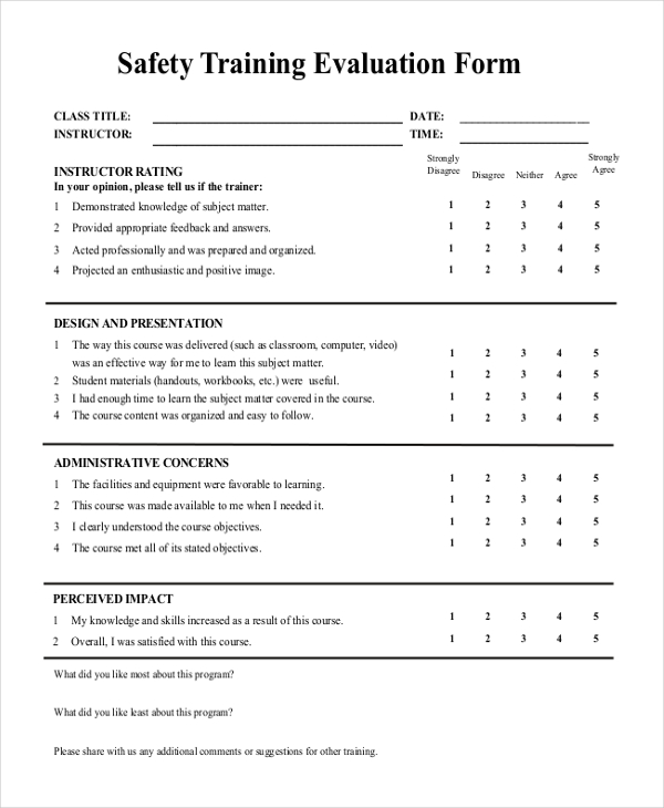 FREE 8 Sample Training Evaluation Forms In PDF