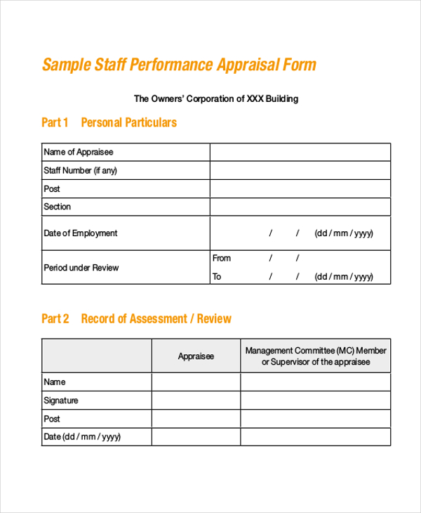 sales staff appraisal form