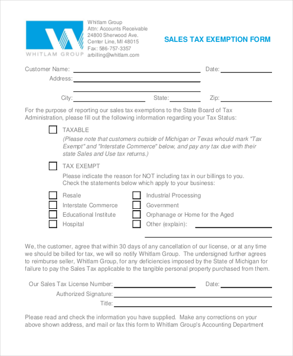 Texas Sales And Use Tax Exemption Blank Form