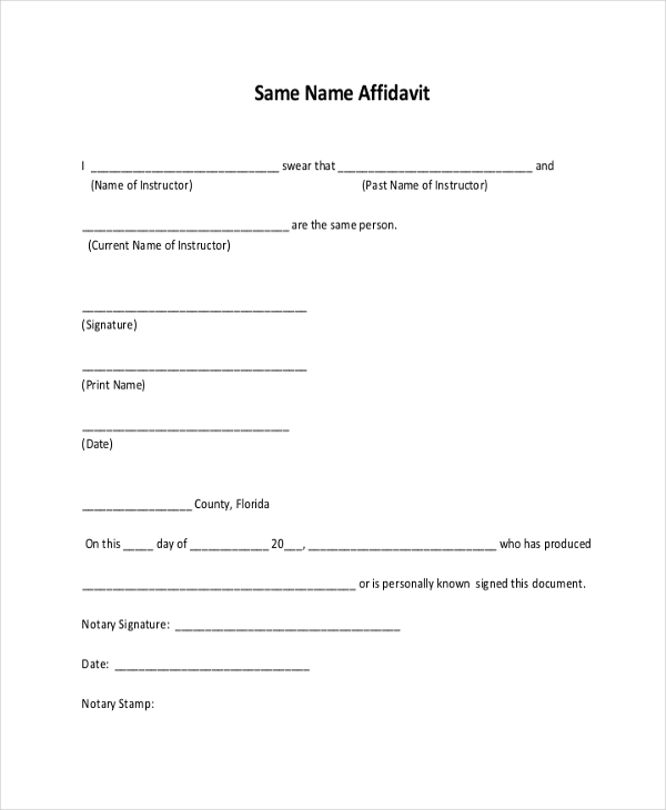 same name affidavit form free