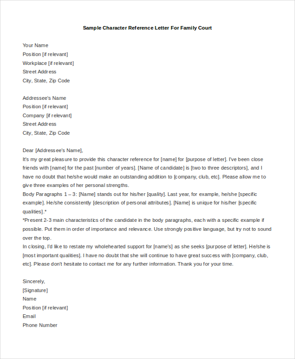 Microsoft Character Reference Letter Template
