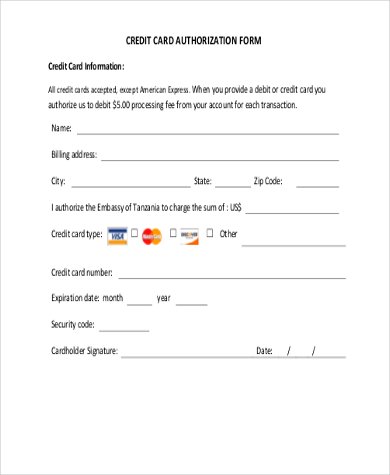 FREE 10+ Sample Credit Card Authorization Forms in MS Word | PDF | Excel