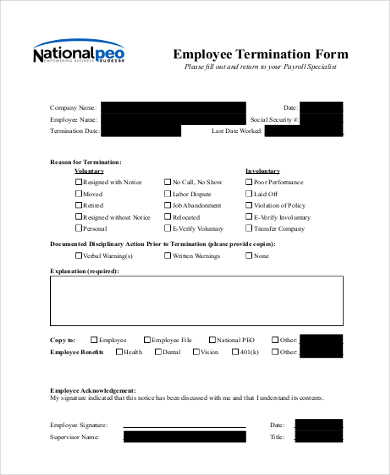 FREE 8+ Sample Employee Termination Forms in PDF | MS Word