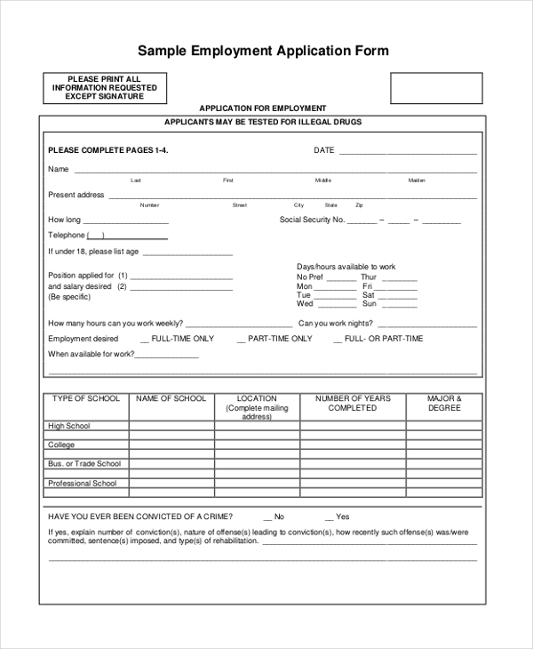 sample employment application form1