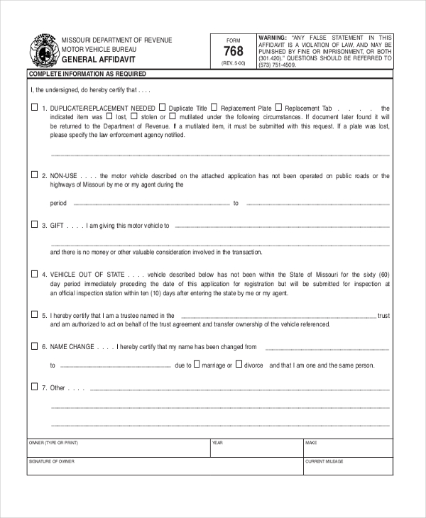 FREE 9 Sample General Affidavit Forms In PDF Excel MS Word