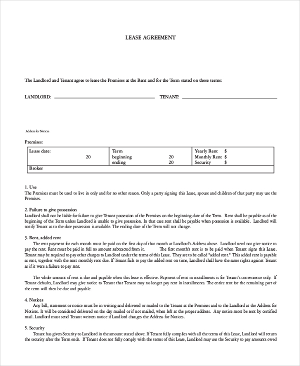 sample house lease agreement