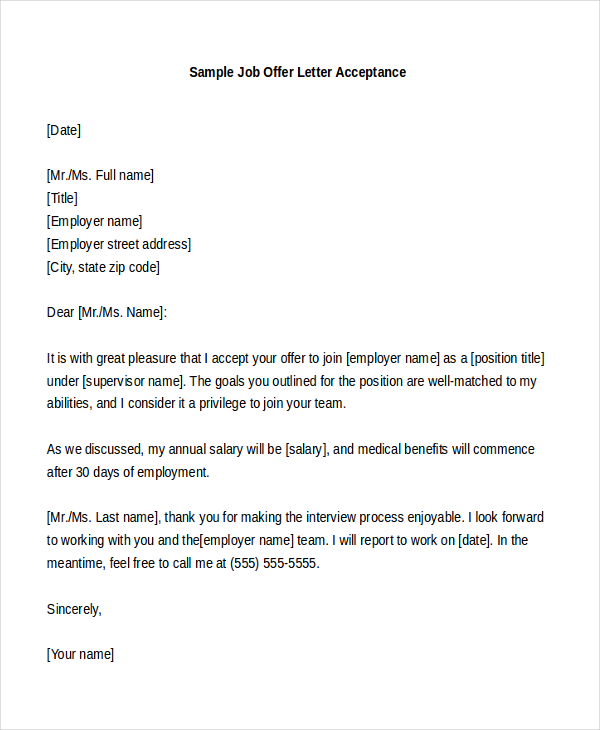 Free 6 Sample Offer Letters In Pdf Ms Word