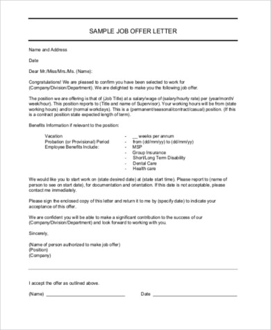 sample job offer letter