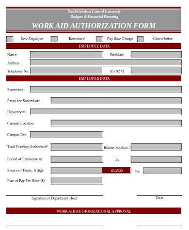 sample work aid authorization form