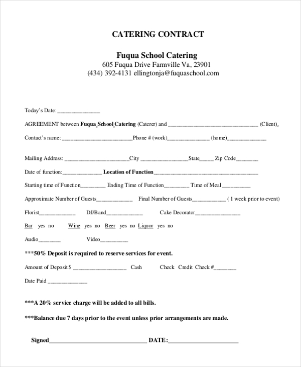 FREE 7 Sample Catering Contract Forms In PDF MS Word