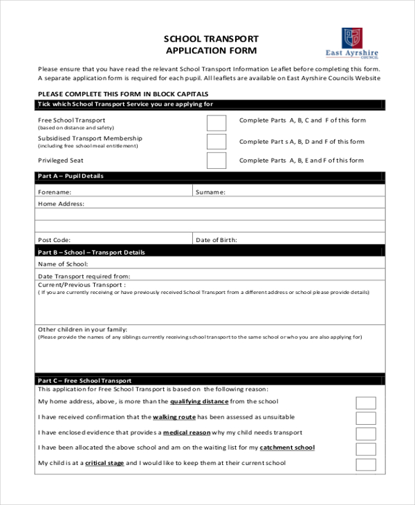 school transport application form