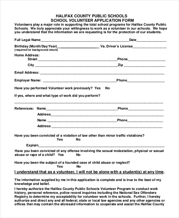 FREE 10+ Sample Volunteer Application Forms in PDF MS Word Excel