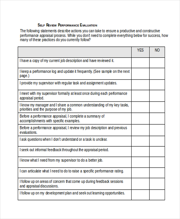 sample job self evaluation essay