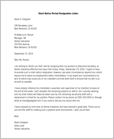 Free 9 Sample Resignation Letters In Ms Word Pdf