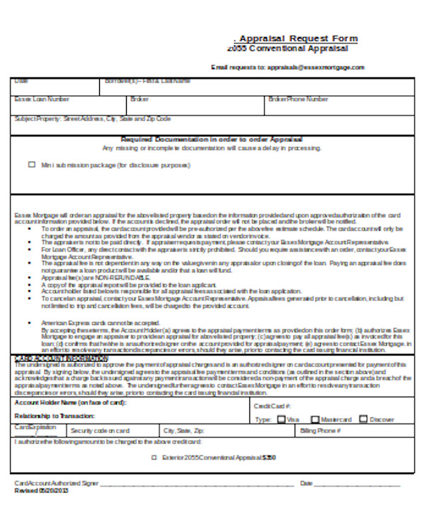simple appraisal request form
