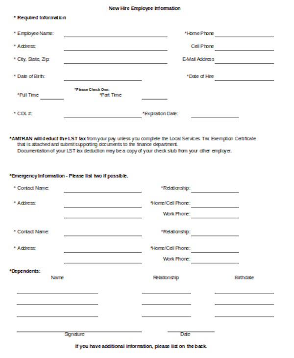 simple employee information form