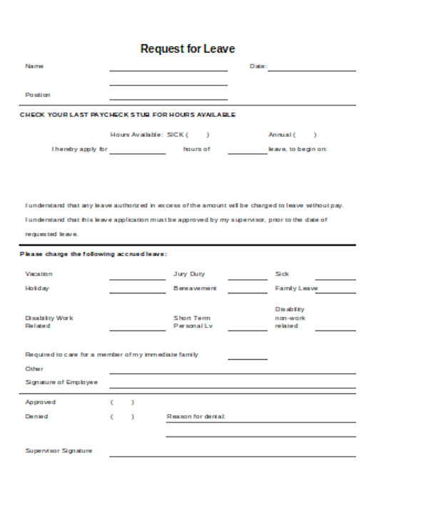 free 11 sample leave application forms in pdf ms word excel