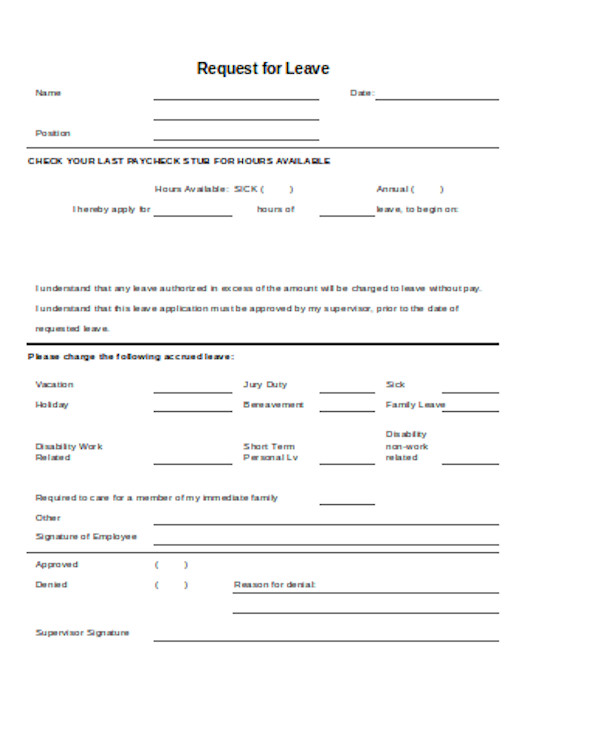 FREE 11 Sample Leave Application Forms In PDF MS Word Excel