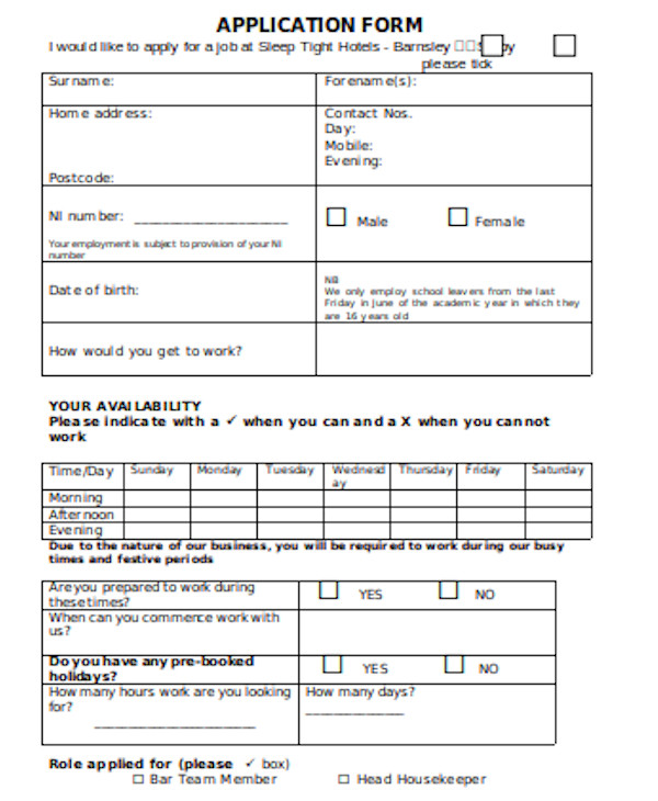 FREE 9 Restaurant Application Form Samples In PDF MS Word