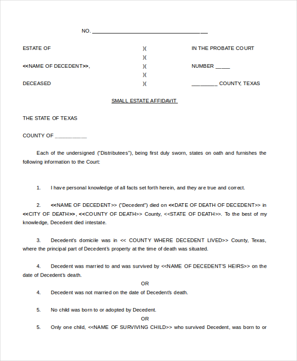 small estate affidavits with sample form
