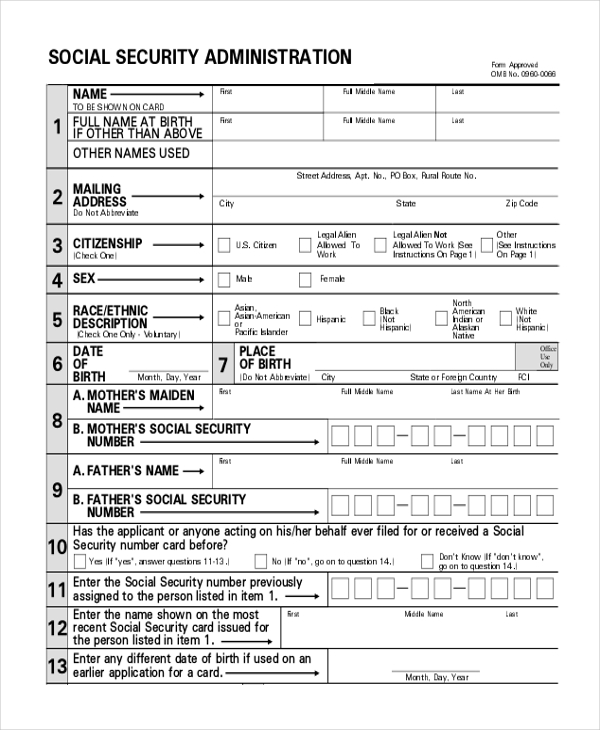 Free 16 Sample Social Security Forms In Pdf Ms Word 9663