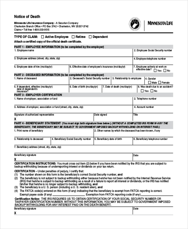 social security death notice form