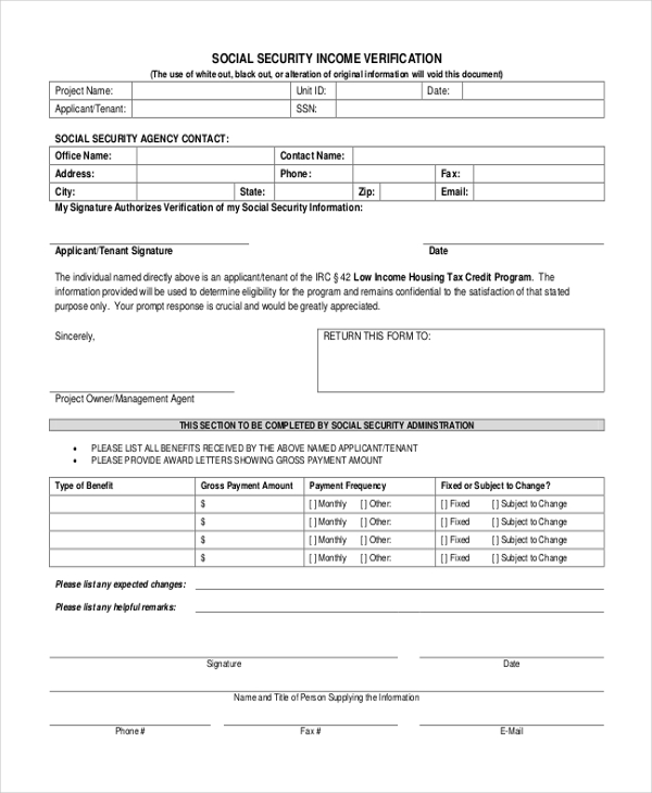 verification income form security social forms sample pdf