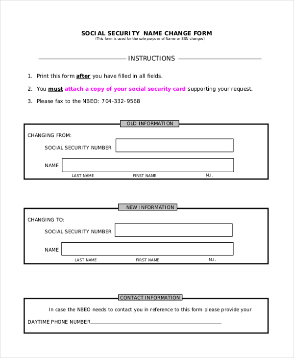 Free 16 Sample Social Security Forms In Pdf Ms Word 4550