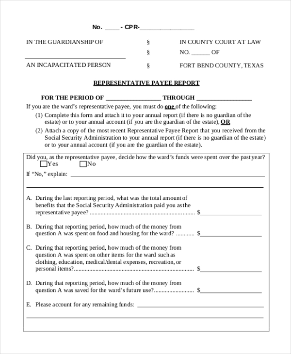 social security representative payee report form
