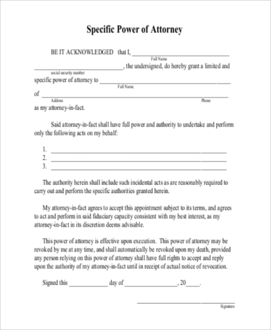 specific power of attorney form