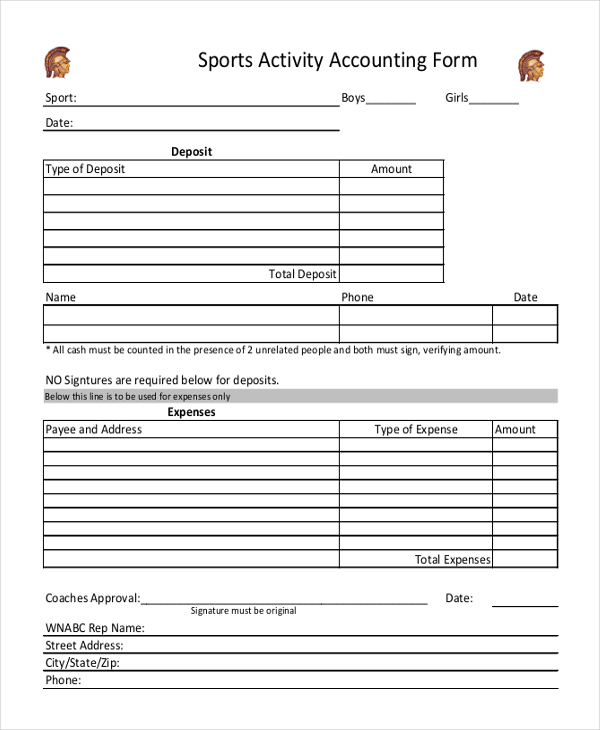 sports activity accounting form