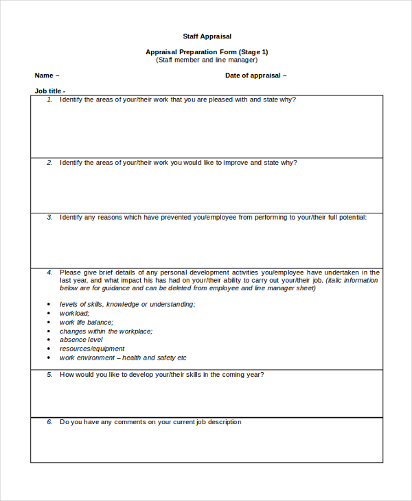 staff annual appraisal form