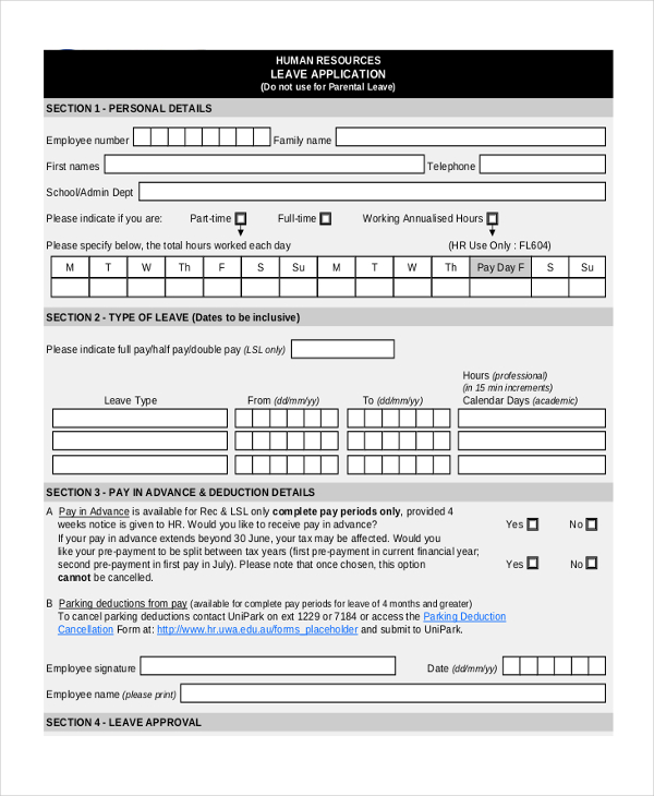 staff leave application form format