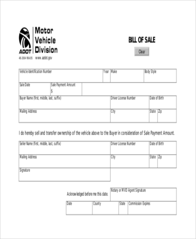 standard bill of sale for used car