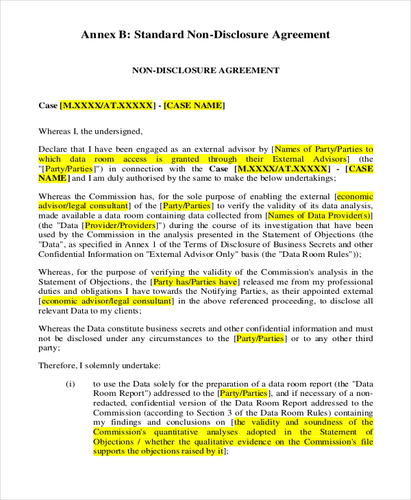 standard non disclosure agreement pdf