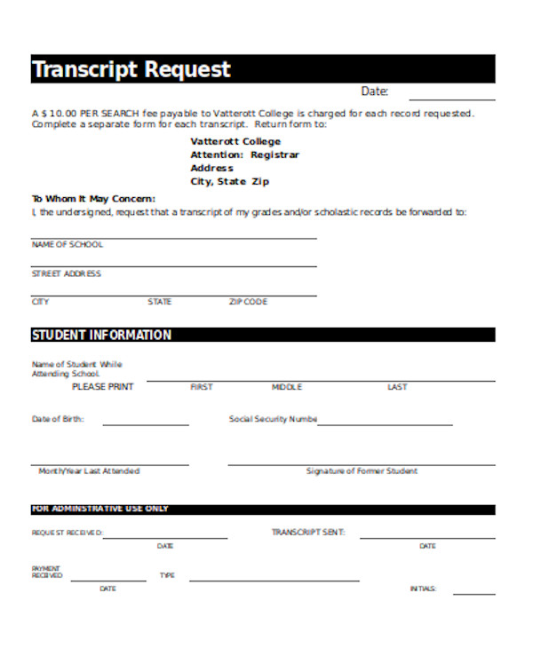 standard transcript request form