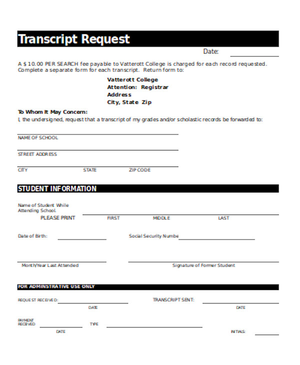 FREE 14+ Transcript Request Form Samples, PDF, MS Word, Google Docs, Excel