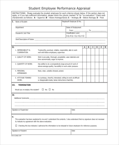 student employment performance appraisal form