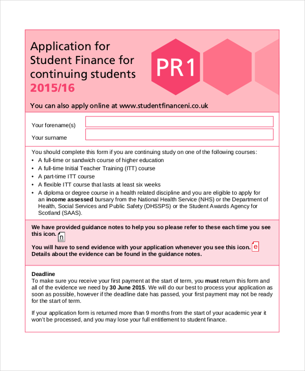 student finance maintenance grant application form