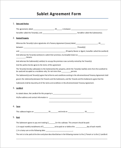 sublet agreement form