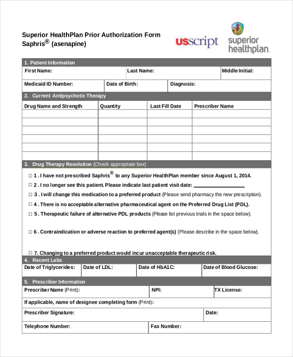 FREE 8 Sample Prior Authorization Forms In PDF MS Word