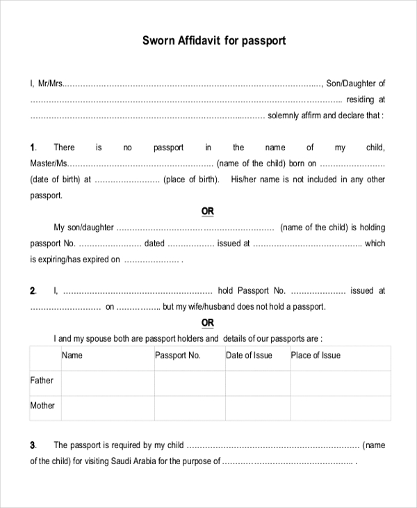 sworn affidavit for passport